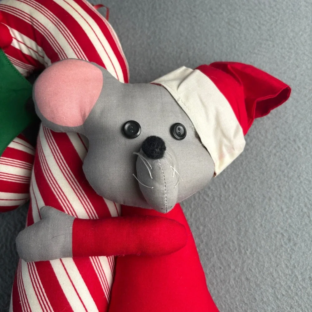 Vintage Christmas Mouse Hugging Candy Cane Plush Wall Hanging Decor 21